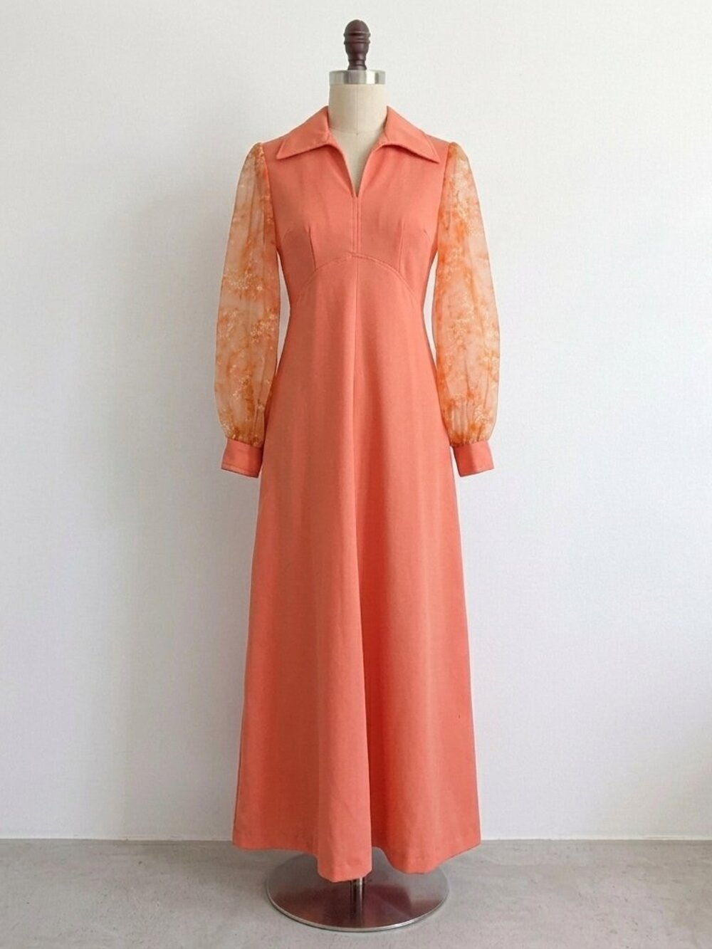 Vintage 60's 70's Maxi Dress Pointed Collar Floral Retro Disco Hippie